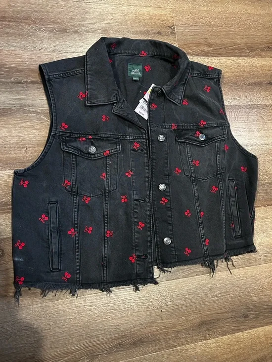 wild fable Black Denim Vest with Red Cherry Embroidery - Picture 1 of 3